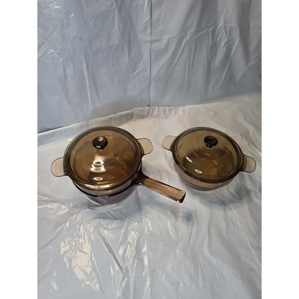 Corning Vision Ware Amber V-20-B Double Boiler x2 w 1.5 L Pot Lid V 1.5 C Pyrex